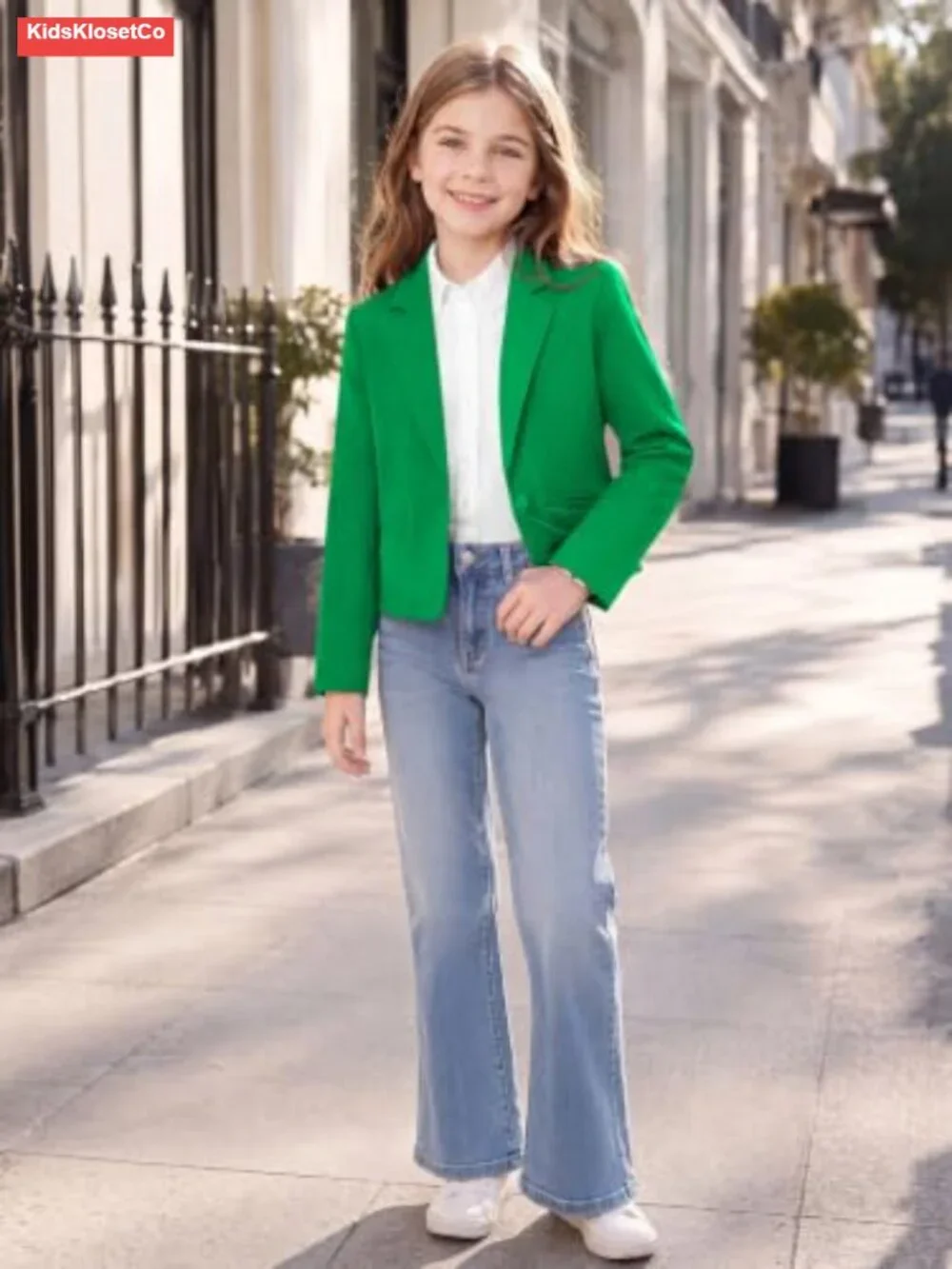Girls Cropped Blazer Jacket Kids Single Button Lapel Suit Formal